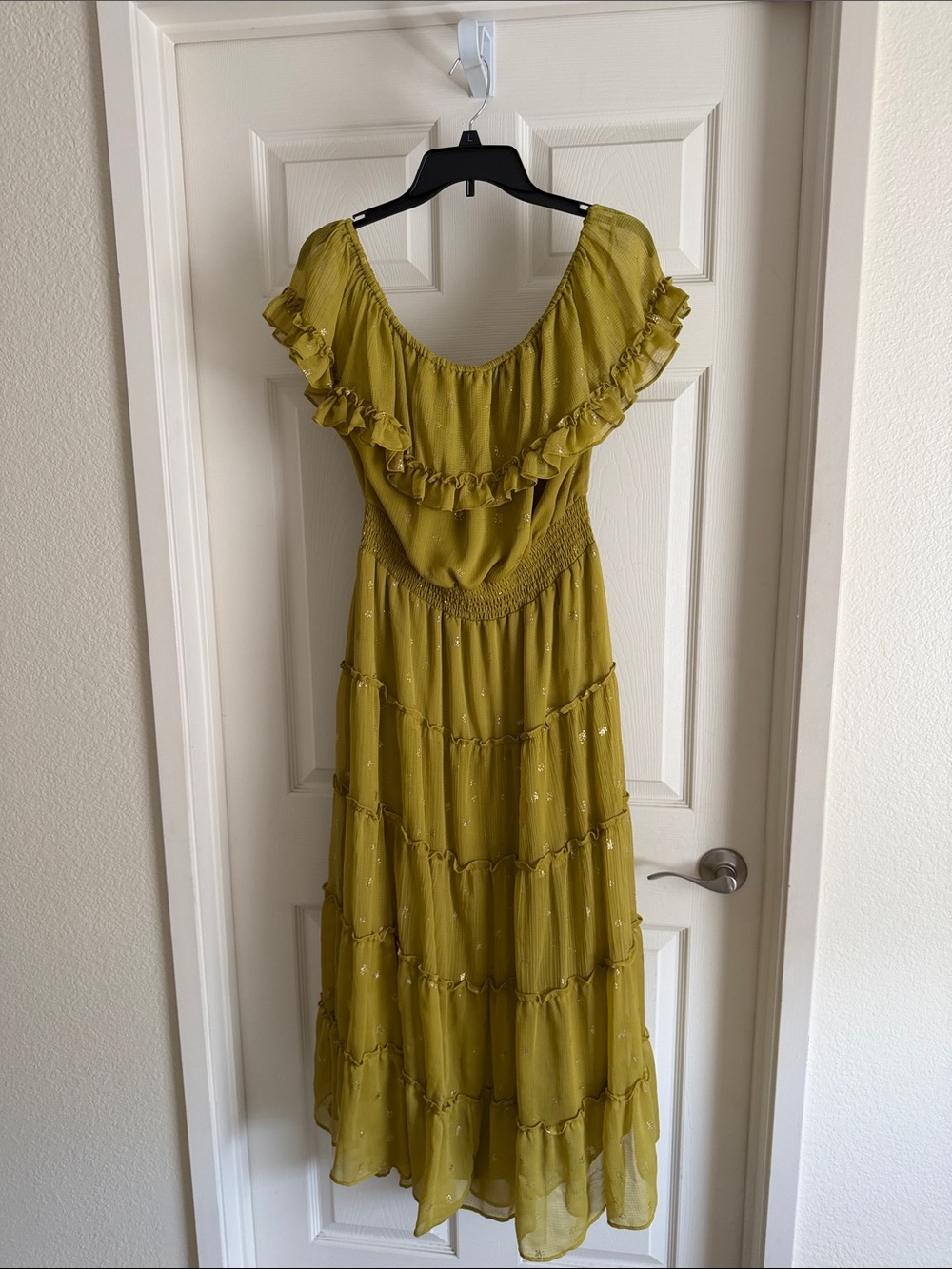 Vince Camuto Olive Green Ruffle Tiered Maxi Dress